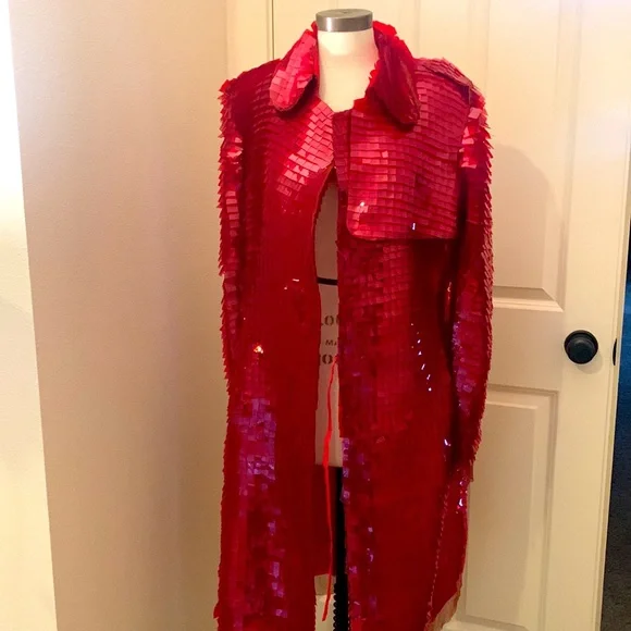 Christian Lacroix handmade red sequence and organza coat* - Picture 7 of 9